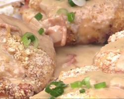 Chicken Cordon Bleu with Bacon and Scallion Crème Gravy